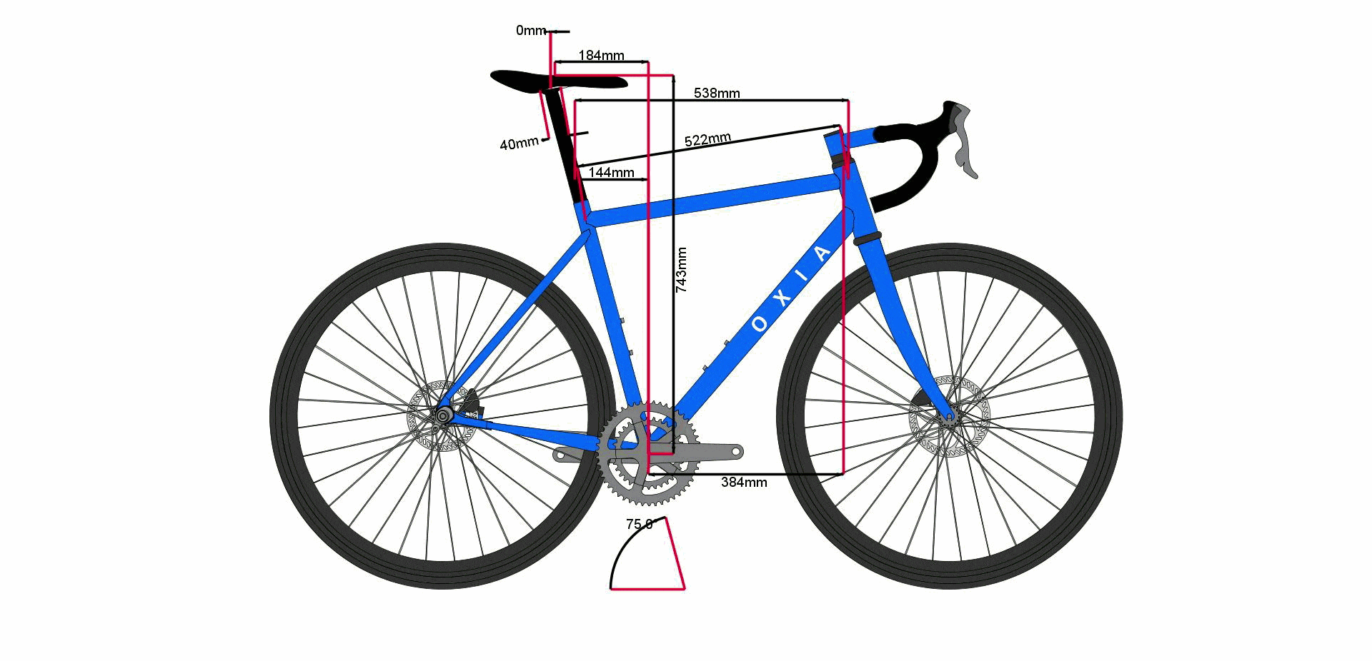 75° seat tube angle and variation in saddle setback with different seatposts